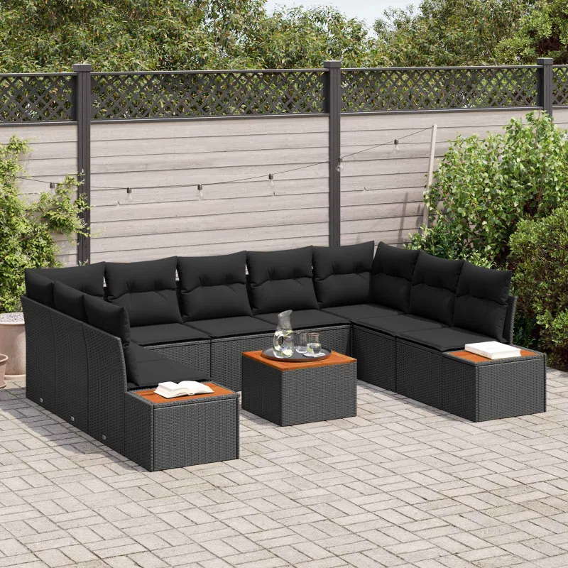 Sodo Sofų Rinkinys su pagalve 5 pcs Juoda Poliratanas