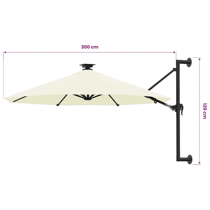 Prie sienos montuojamas sodo skėtis su LED, smėlio, 300cm