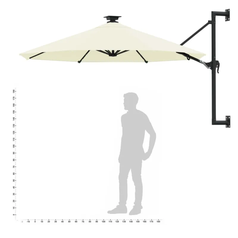 Prie sienos montuojamas sodo skėtis su LED, smėlio, 300cm