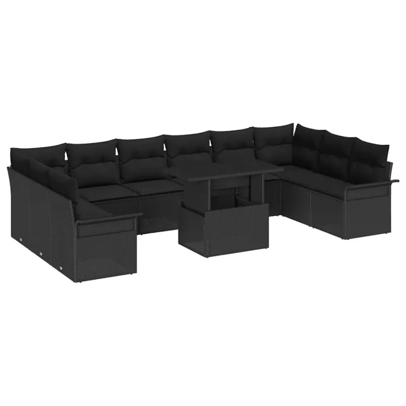 Sodo Sofų Rinkinys su pagalve 11 pcs Juoda Poli ratanas