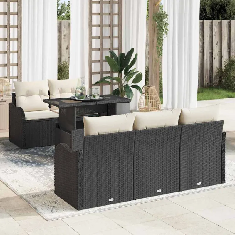 Sodo Sofų Rinkinys su pagalve 6 pcs Juoda Poli ratanas