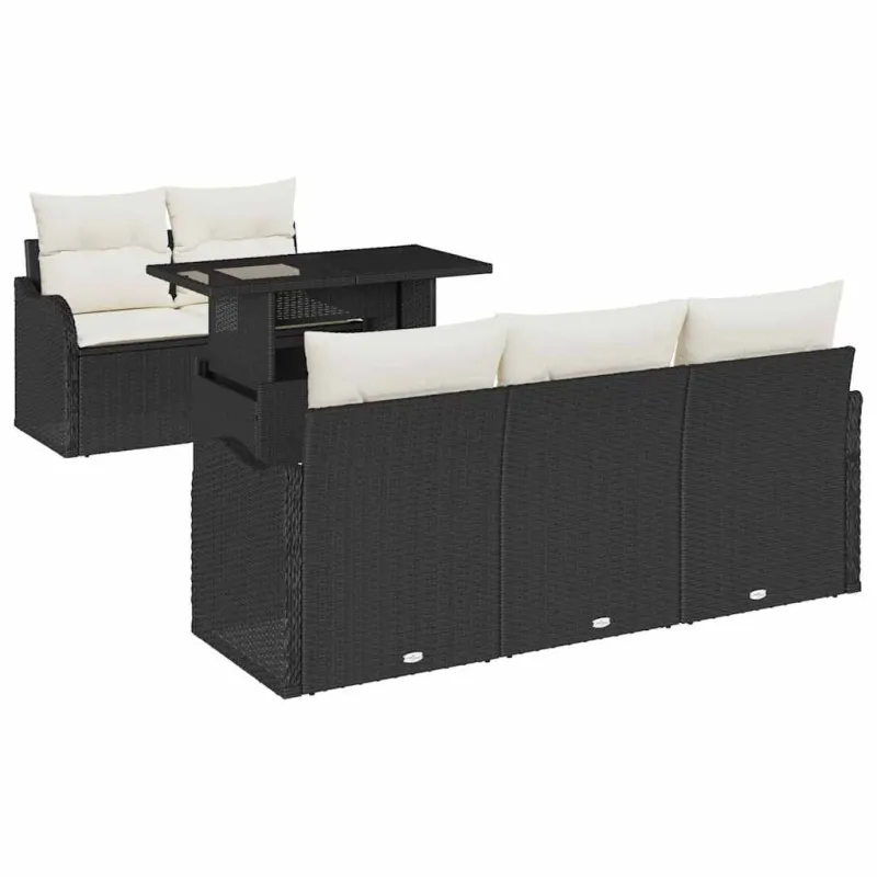 Sodo Sofų Rinkinys su pagalve 6 pcs Juoda Poli ratanas