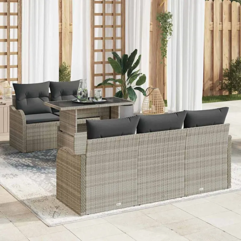 Sodo Sofų Rinkinys su pagalve 6 pcs Šviesiai pilka Poli ratanas
