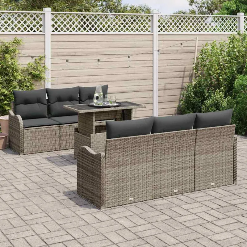 Sodo Sofų Rinkinys su pagalve 7 pcs Pilka Poli ratanas