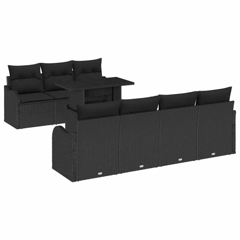 Sodo Sofų Rinkinys su pagalve 8 pcs Juoda Poli ratanas