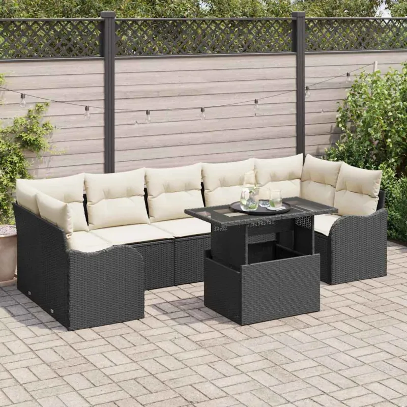 Sodo Sofų Rinkinys su pagalve 8 pcs Juoda Poli ratanas
