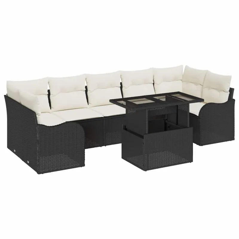 Sodo Sofų Rinkinys su pagalve 8 pcs Juoda Poli ratanas