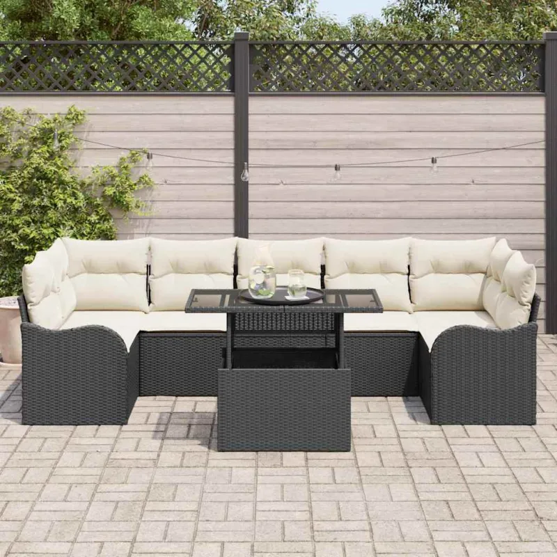 Sodo Sofų Rinkinys su pagalve 8 pcs Juoda Poli ratanas