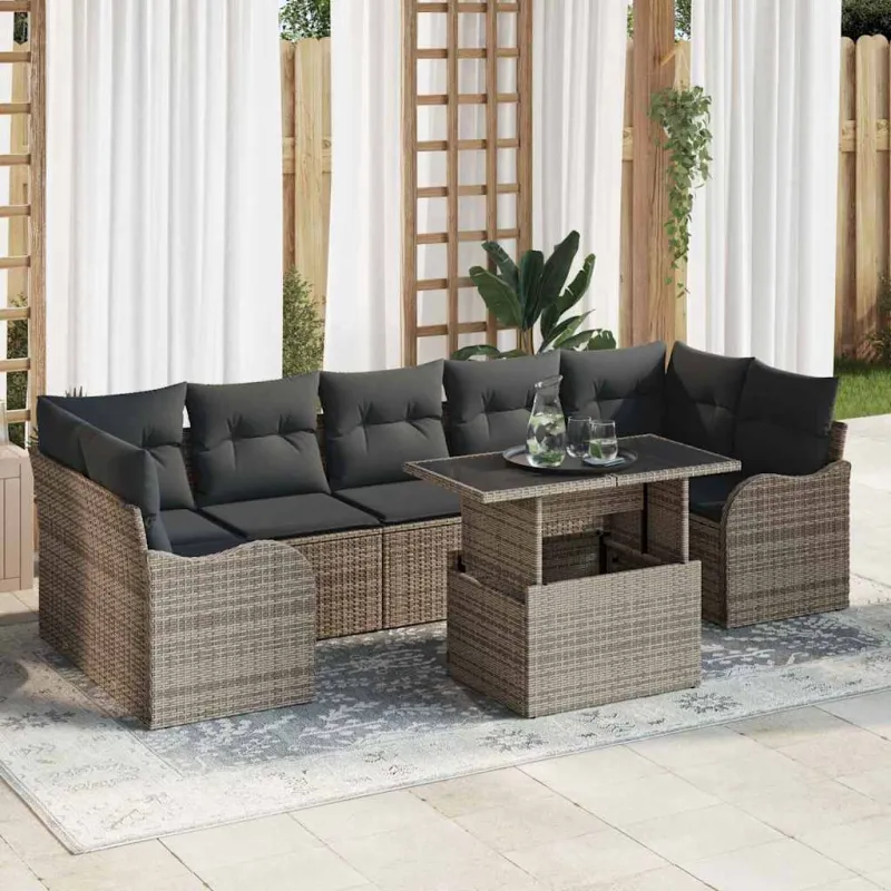 Sodo Sofų Rinkinys su pagalve 8 pcs Pilka Poli ratanas
