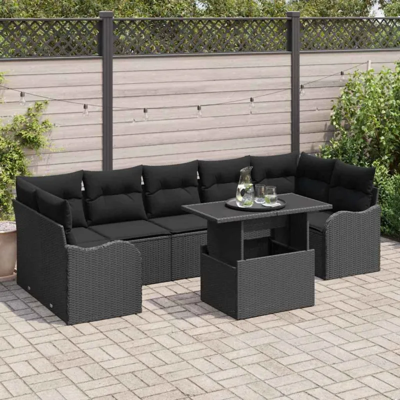 Sodo Sofų Rinkinys su pagalve 8 pcs Juoda Poli ratanas