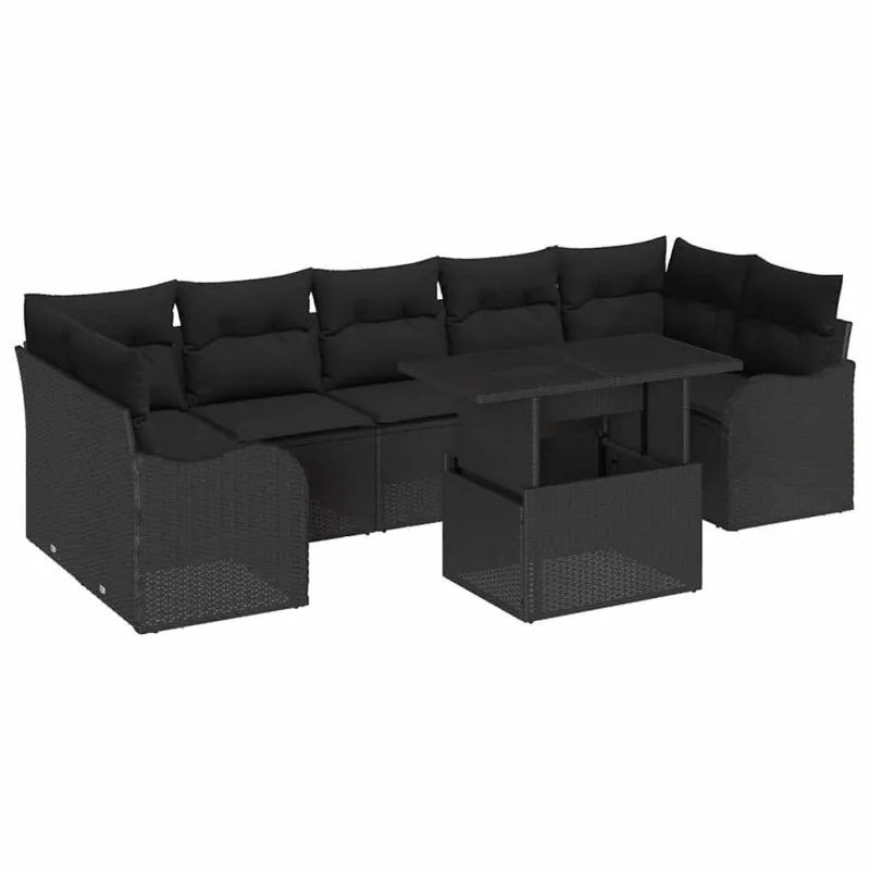 Sodo Sofų Rinkinys su pagalve 8 pcs Juoda Poli ratanas