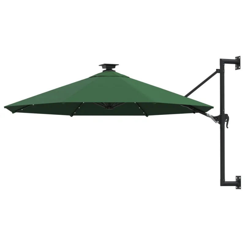 Prie sienos montuojamas sodo skėtis su LED, žalias, 300cm