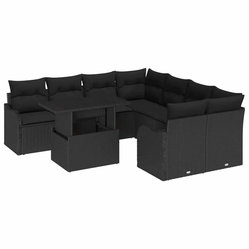 Sodo Sofų Rinkinys su pagalve 9 pcs Juoda Poliratanas