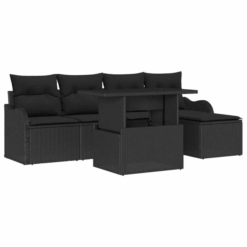 Sodo Sofų Rinkinys su pagalve 6 pcs Juoda Poliratanas