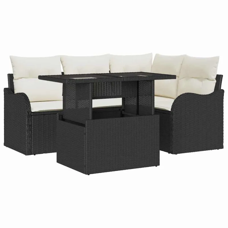 Sodo Sofų Rinkinys su pagalve 5 pcs Juoda Poli ratanas