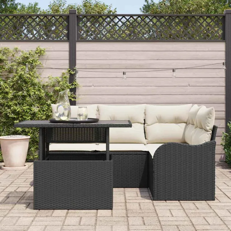 Sodo Sofų Rinkinys su pagalve 5 pcs Juoda Poli ratanas