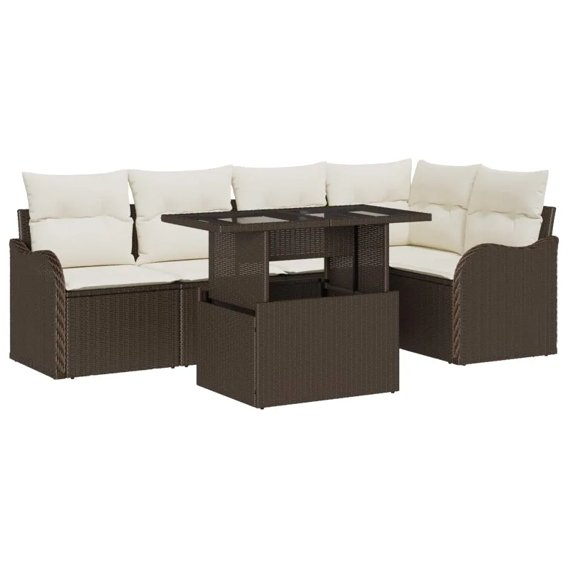 Sodo Sofų Rinkinys su pagalve 6 pcs Ruda Poli ratanas
