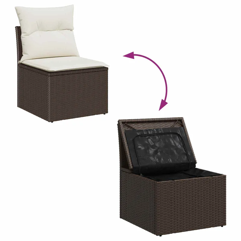 Sodo Sofų Rinkinys su pagalve 6 pcs Ruda Poli ratanas