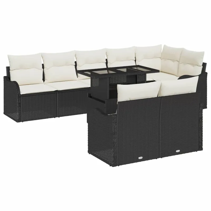Sodo Sofų Rinkinys su pagalve 9 pcs Juoda Poli ratanas