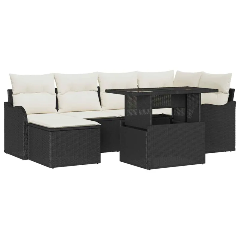 Sodo Sofų Rinkinys su pagalve 7 pcs Juoda Poli ratanas