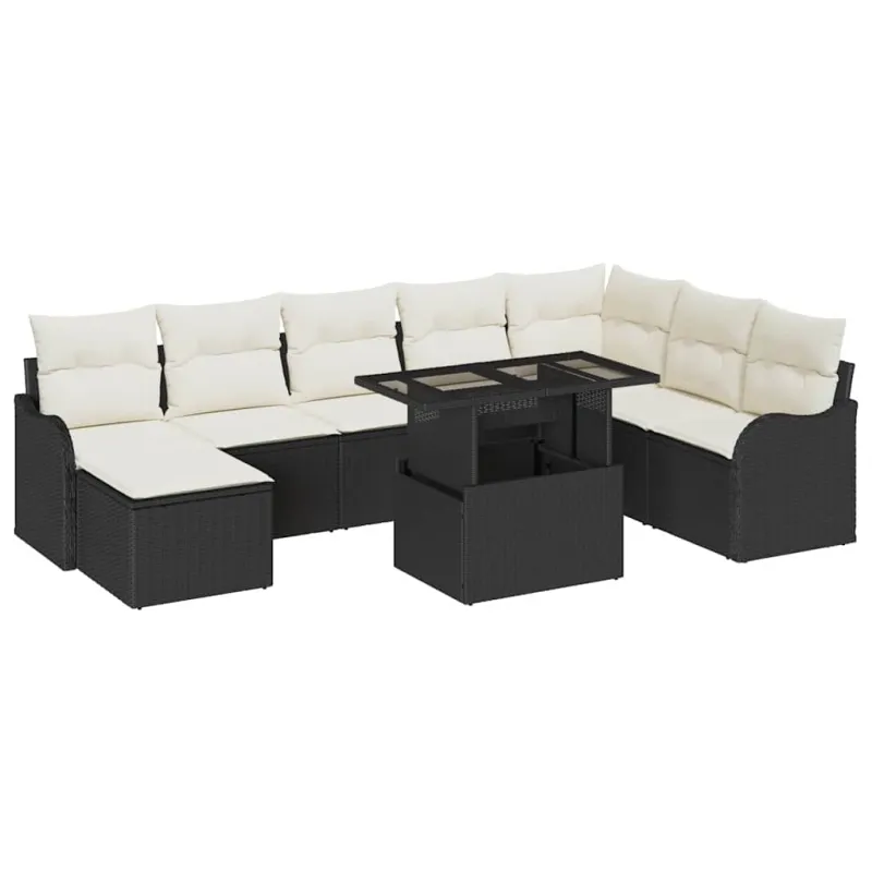 Sodo Sofų Rinkinys su pagalve 9 pcs Juoda Poli ratanas