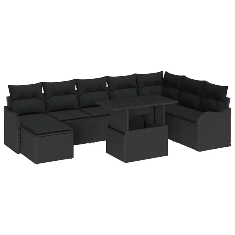Sodo Sofų Rinkinys su pagalve 9 pcs Juoda Poli ratanas
