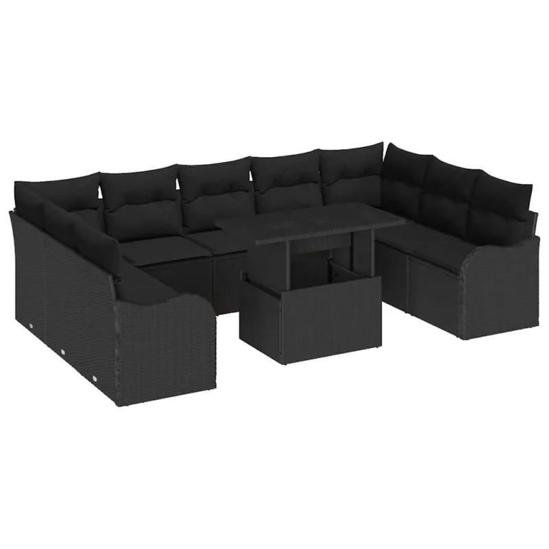 Sodo Sofų Rinkinys su pagalve 10 pcs Juoda Poli ratanas