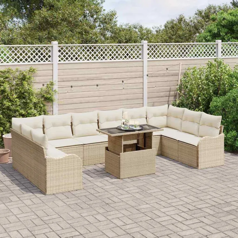 Sodo Sofų Rinkinys su pagalve 11 pcs Smėlio Poli ratanas