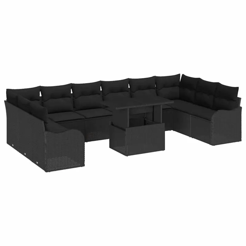 Sodo Sofų Rinkinys su pagalve 11 pcs Juoda Poli ratanas
