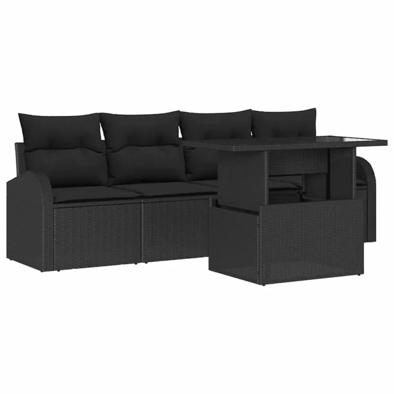 Sodo Sofų Rinkinys su pagalve 5 pcs Juoda Poli ratanas