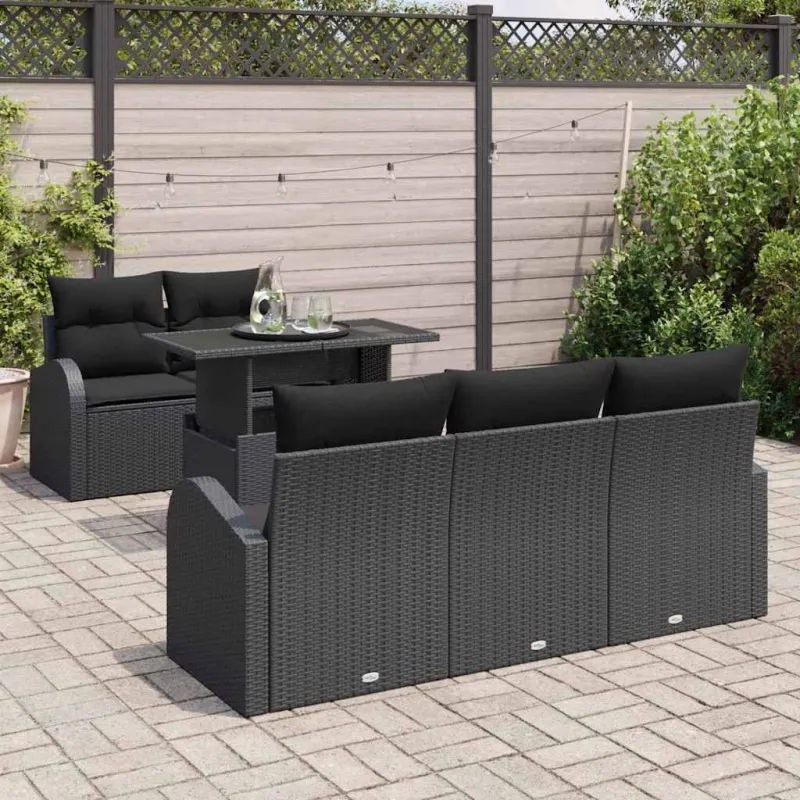 Sodo Sofų Rinkinys su pagalve 6 pcs Juoda Poli ratanas