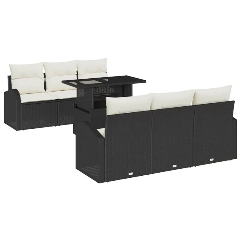Sodo Sofų Rinkinys su pagalve 7 pcs Juoda Poli ratanas