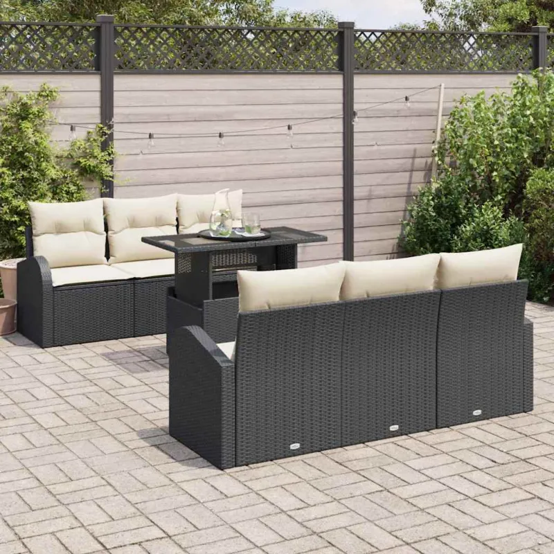 Sodo Sofų Rinkinys su pagalve 7 pcs Juoda Poli ratanas