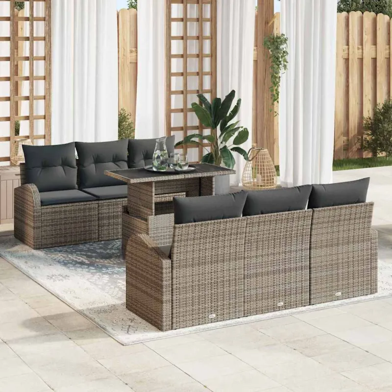 Sodo Sofų Rinkinys su pagalve 7 pcs Pilka Poli ratanas