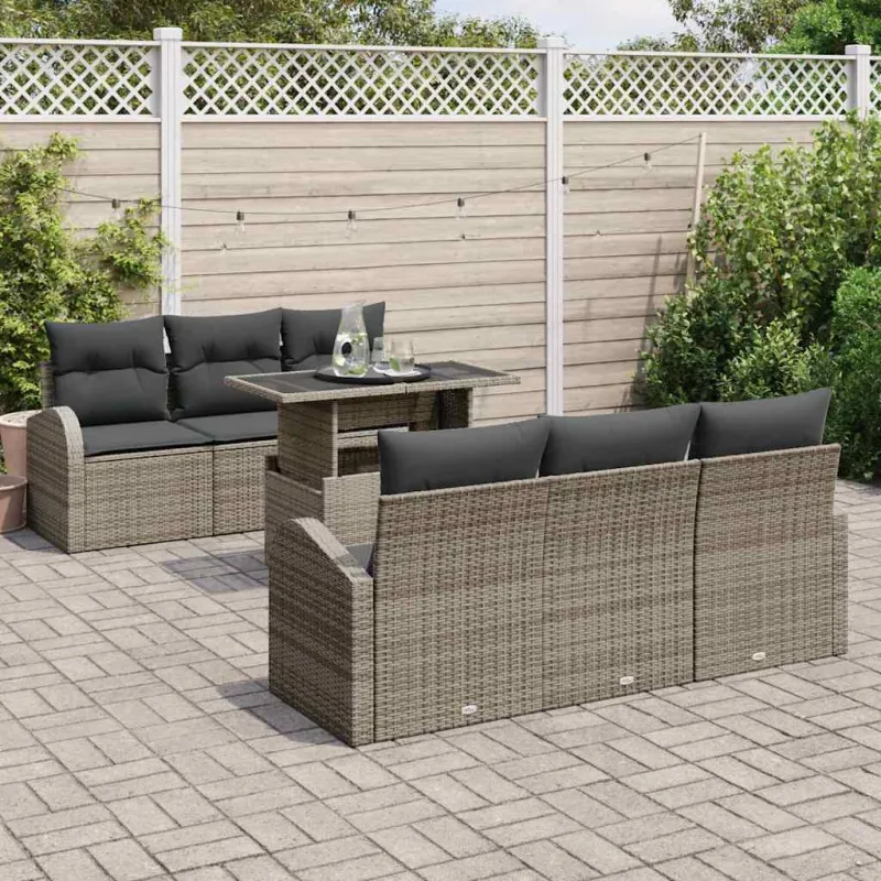Sodo Sofų Rinkinys su pagalve 7 pcs Pilka Poli ratanas