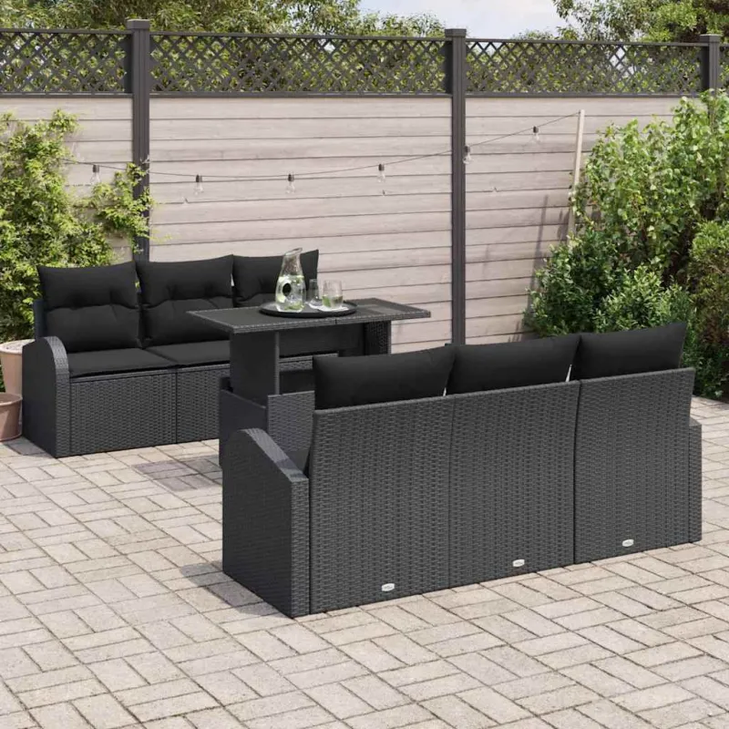 Sodo Sofų Rinkinys su pagalve 7 pcs Juoda Poli ratanas