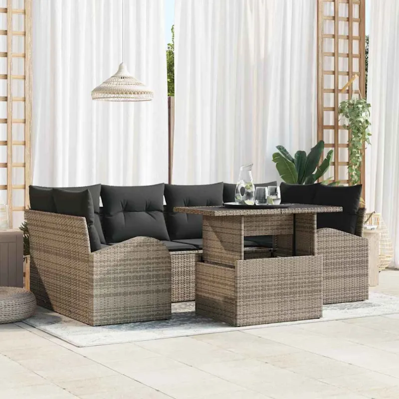 Sodo Sofų Rinkinys su pagalve 7 pcs Pilka Poli ratanas
