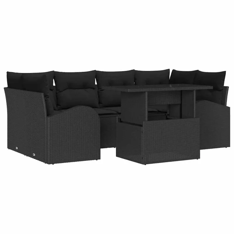 Sodo Sofų Rinkinys su pagalve 7 pcs Juoda Poli ratanas
