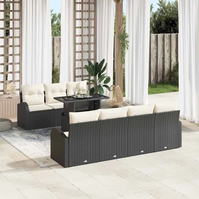 Sodo Sofų Rinkinys su pagalve 8 pcs Juoda Poli ratanas