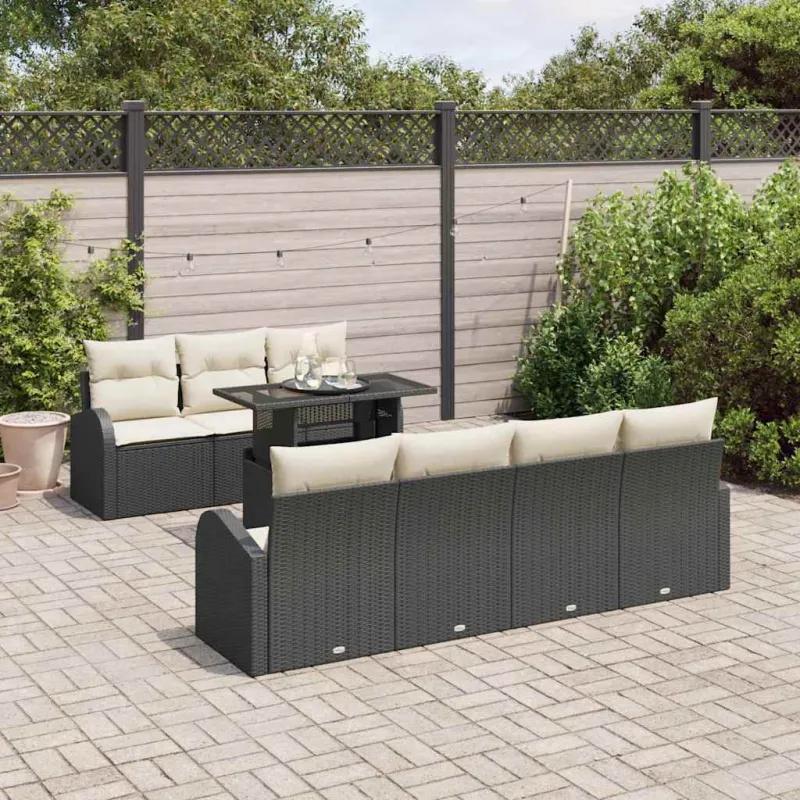 Sodo Sofų Rinkinys su pagalve 8 pcs Juoda Poli ratanas