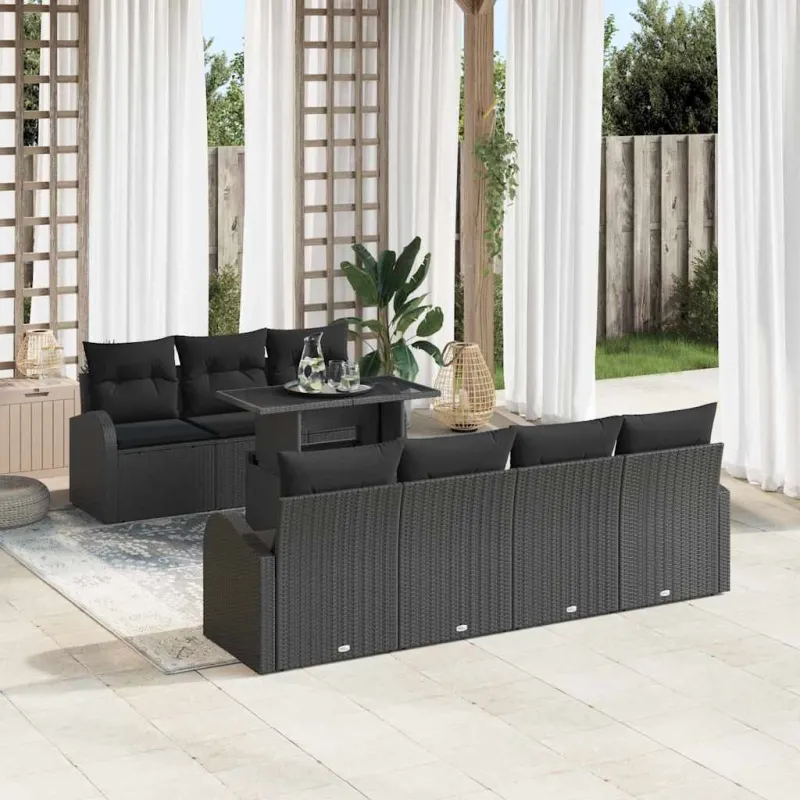 Sodo Sofų Rinkinys su pagalve 8 pcs Juoda Poli ratanas