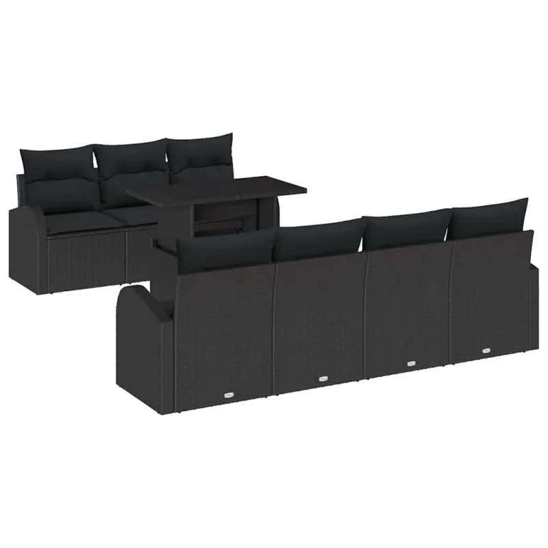 Sodo Sofų Rinkinys su pagalve 8 pcs Juoda Poli ratanas