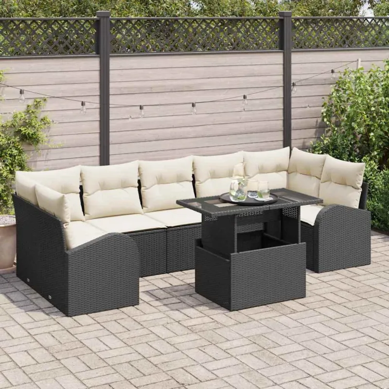 Sodo Sofų Rinkinys su pagalve 8 pcs Juoda Poli ratanas