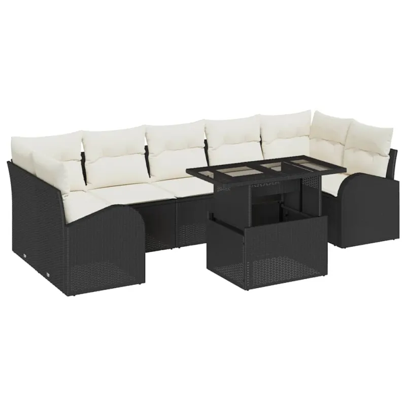 Sodo Sofų Rinkinys su pagalve 8 pcs Juoda Poli ratanas