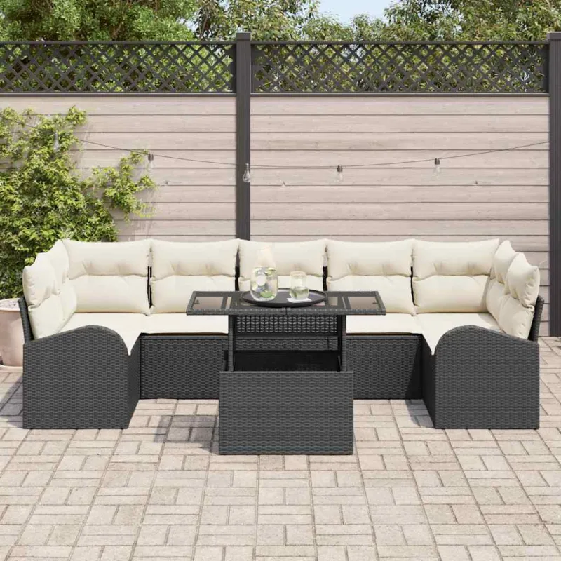 Sodo Sofų Rinkinys su pagalve 8 pcs Juoda Poli ratanas