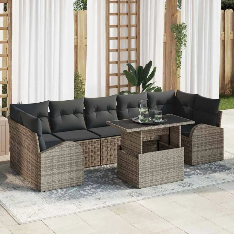 Sodo Sofų Rinkinys su pagalve 8 pcs Pilka Poli ratanas