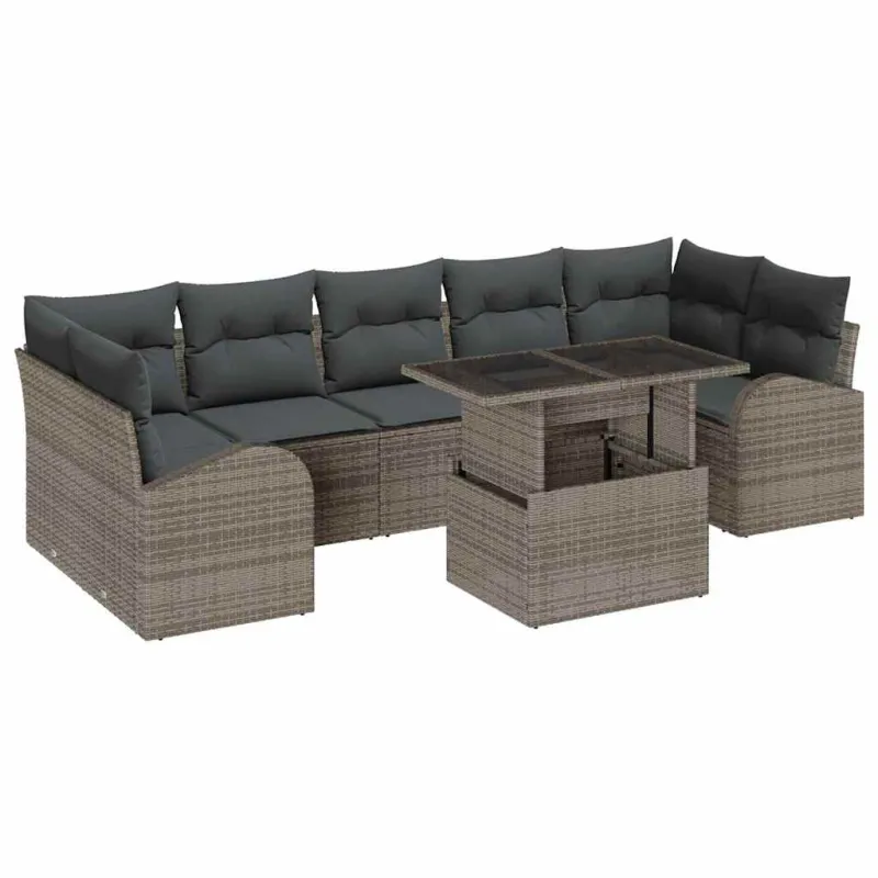 Sodo Sofų Rinkinys su pagalve 8 pcs Pilka Poli ratanas