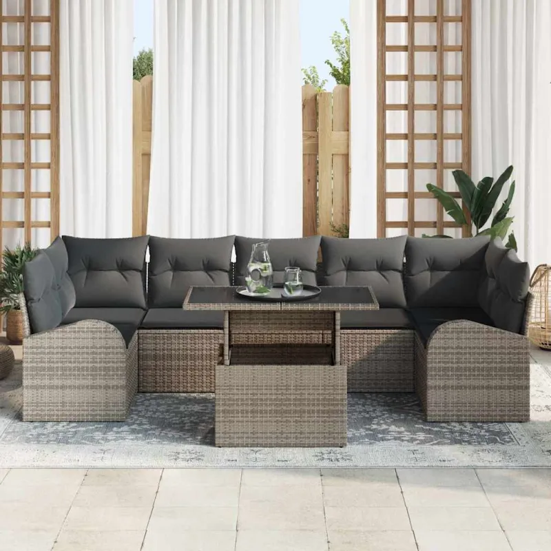Sodo Sofų Rinkinys su pagalve 8 pcs Pilka Poli ratanas