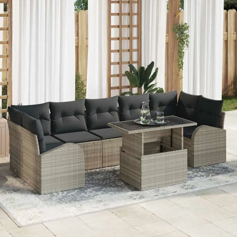 Sodo Sofų Rinkinys su pagalve 8 pcs Šviesiai pilka Poli ratanas