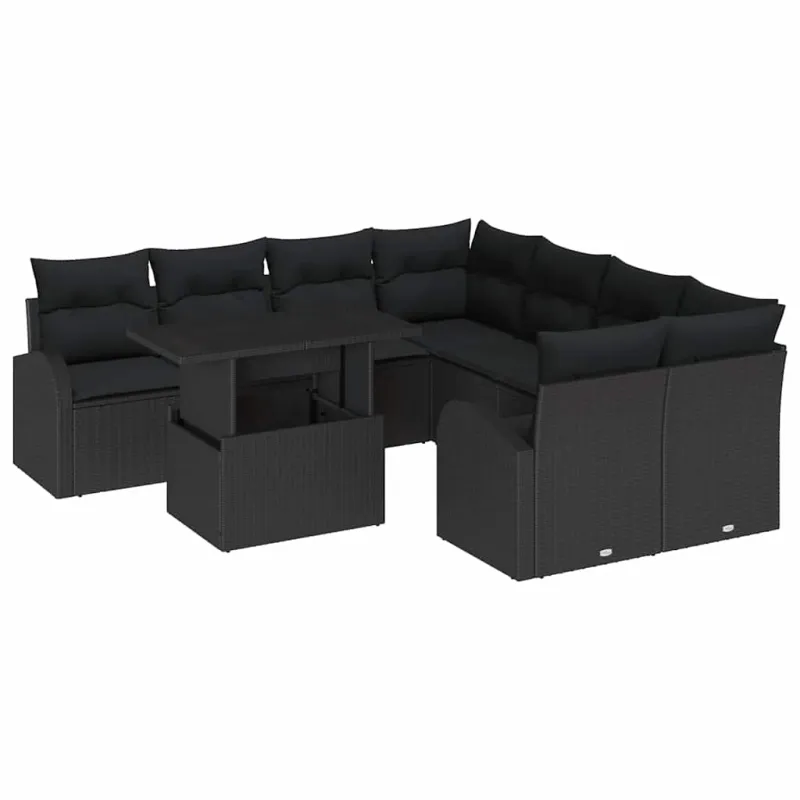 Sodo Sofų Rinkinys su pagalve 9 pcs Juoda Poli ratanas